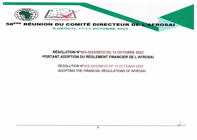 Résolution N°003-2022/58CD Portant Adoption du Réglement Financier de l'Afrosai