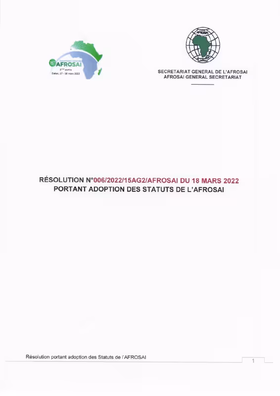 Résolution N°006-2022/15AG2/AFROSAI Portant Adoption des Statuts de l'Afrosai